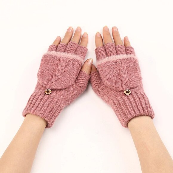 NEW Fingers Free Wool Gloves Women Knitted Flip Fingerless Exposed Finger - Picture 3 of 9